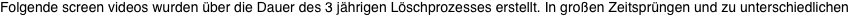 Folgende screen videos wurden �ber die Dauer des 3 j�hrigen L�schprozesses erstellt. In gro�en Zeitspr�ngen und zu unterschiedlichen 